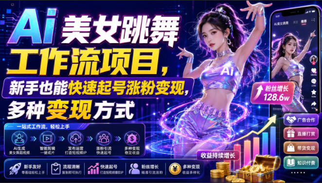 Ai美女跳舞工作流项目，新手也能快速起号涨粉变现，多种变现方式-邪修侠 - 演示