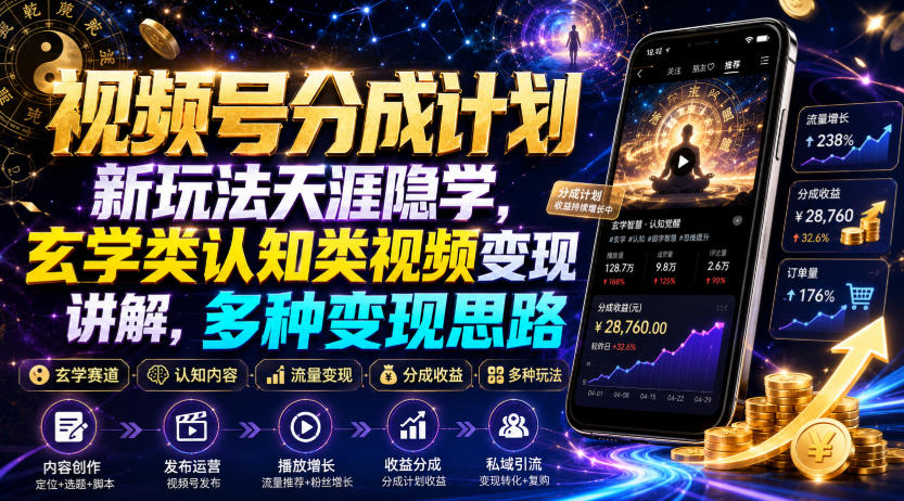 视频号分成计划新玩法天涯隐学,玄学类认知类视频变现讲解,多种变现思路-小白项目网