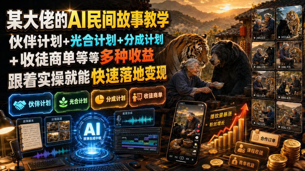 (19360期)某大佬的AI民间故事教学,伙伴计划+光合计划+分成计划+收徒商单等多种收益,跟着实操就能快速落地变现 (19360期)某大佬的AI民间故事教学,伙伴计划+光合计划+分成计划+收徒商单等多种收益,跟着实操就能快速落地变现