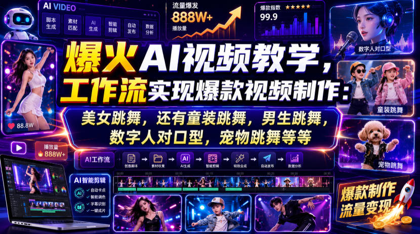 爆火AI视频教学，工作流实现爆款视频制作：美女跳舞，还有童装跳舞，男生跳舞，数字人对口型，宠物跳舞等等-情久项目网