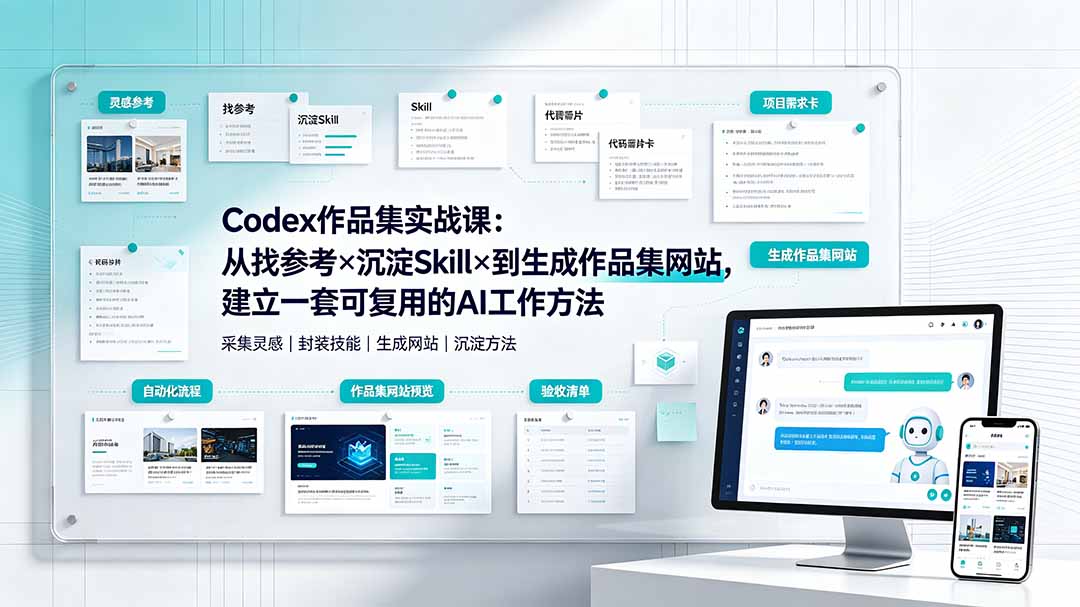 Codex作品集实战课：从找参考×沉淀Skill×到生成作品集网站，建立一套可复用的AI工作方法-怪兽网创俱乐部
