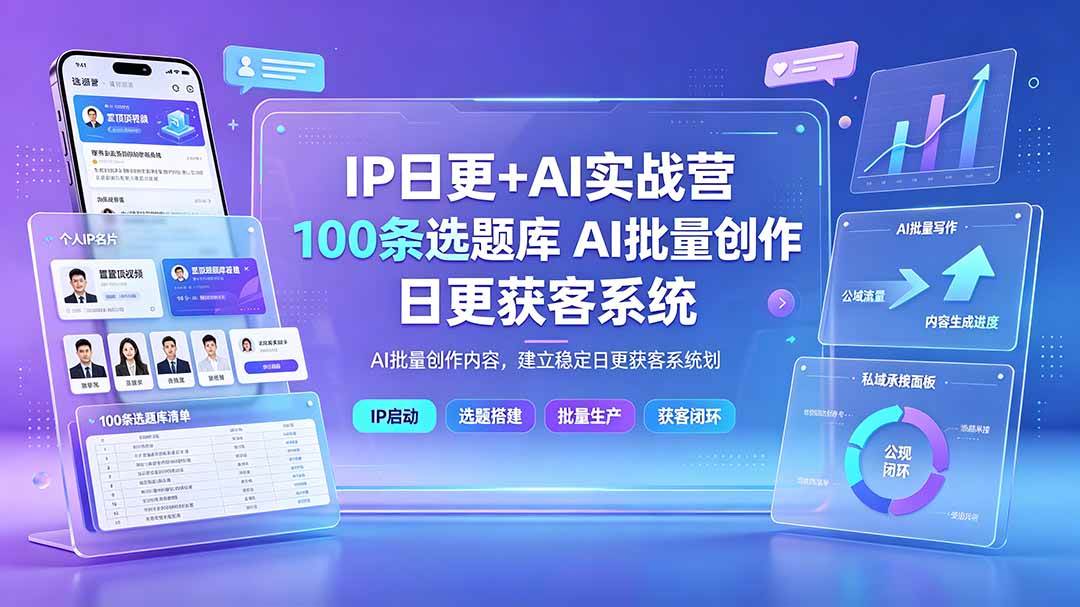 （19353期）IP日更+AI实战营：IP置顶视频制作×100条选题库搭建×10条日更规划，AI批量创作内容，建立稳定日更获客系统-小栈博客测试网