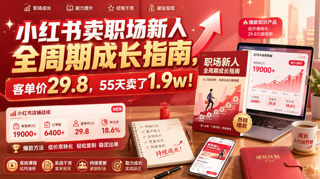 小红书卖职场新人全周期成长指南,客单价29.8,55天卖了1.9w!-小白项目网