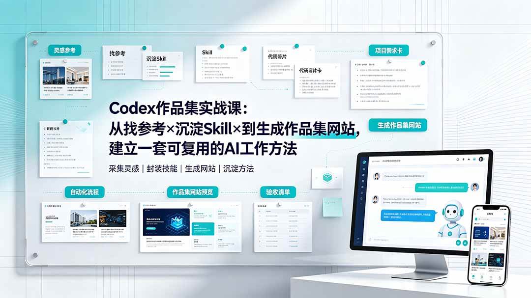 （19361期）Codex作品集实战课：从找参考×沉淀Skill×到生成作品集网站，建立一套可复用的AI工作方法