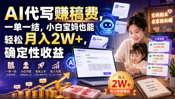 AI代写賺稿费，一单一结，小白宝妈也能轻松月入2W+，确定性收益【揭秘】-情久项目网