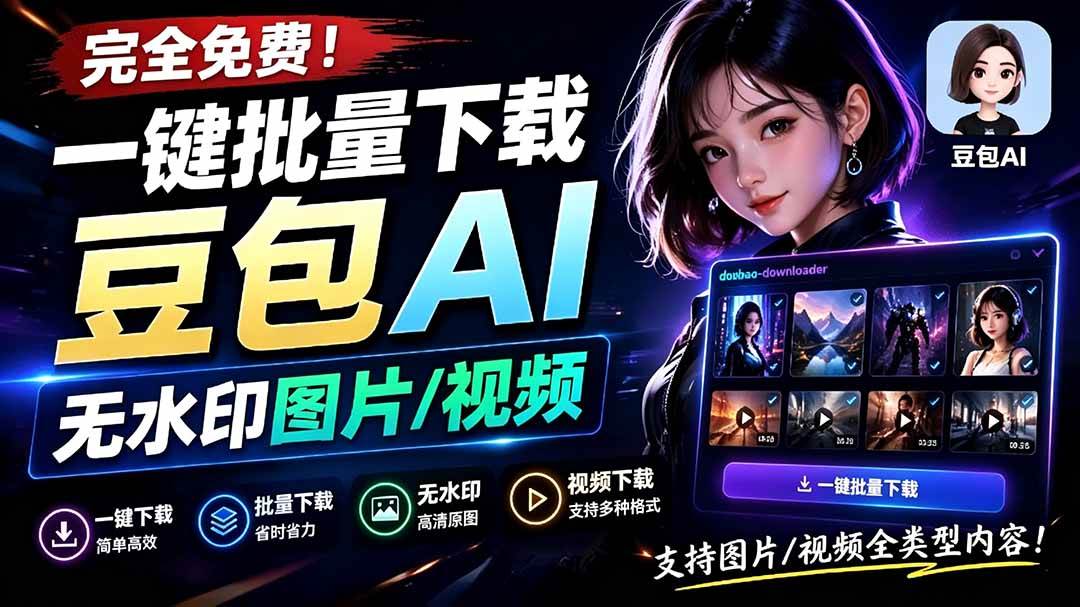 (19355期)Github最新发布!一键批量下载豆包AI无水印图片/视频,简单易用,自动解析提示词,doubao-downloader (19355期)Github最新发布!一键批量下载豆包AI无水印图片/视频,简单易用,自动解析提示词,doubao-downloader