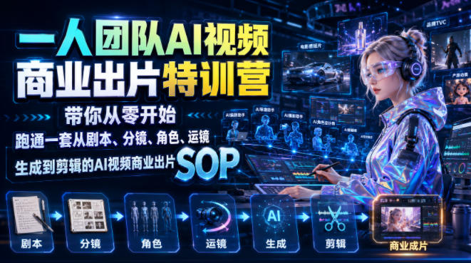一人团队AI视频商业出片实战课：带你从零开始跑通一套从剧本、分镜、角色、运镜、生成到剪辑的AI视频商业出片SOP-情久项目网