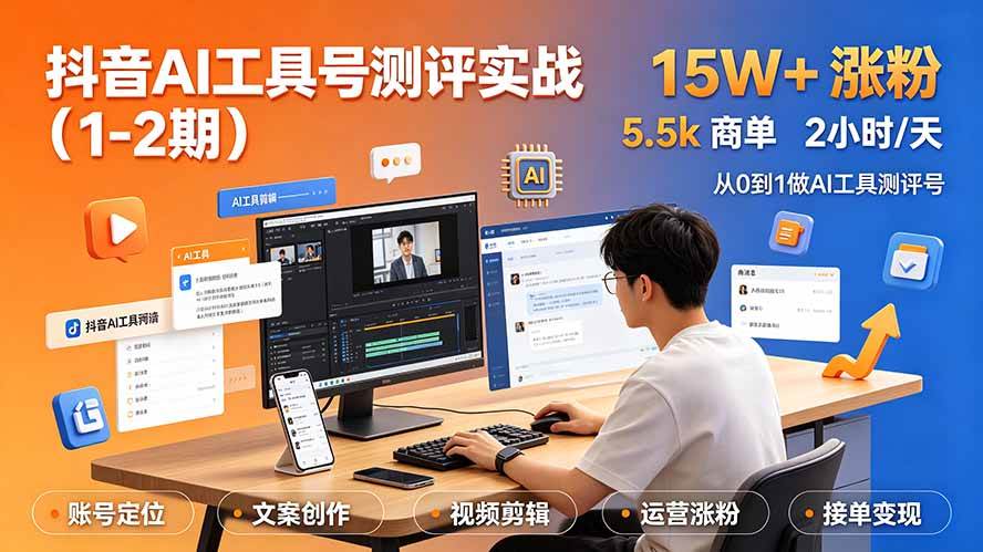 （19380期）抖音AI工具号测评实战（1-2期）：单号涨粉15W+×商单5.5k×伙伴计划×普通人可复制，每天2小时长期可持续-小栈博客测试网