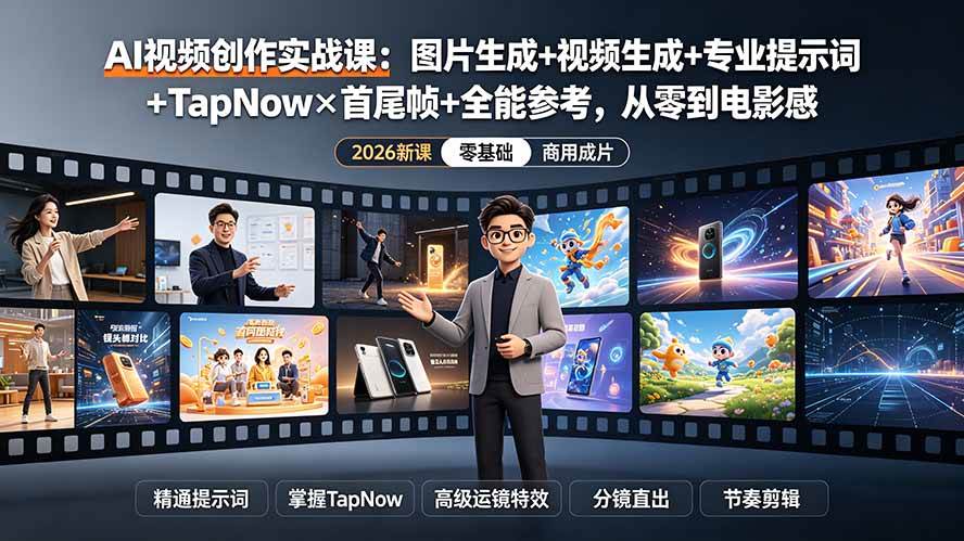 （19383期）AI视频创作实战课：图片生成+视频生成+专业提示词+TapNow×首尾帧+全能参考，从零到电影感成片-小栈博客测试网