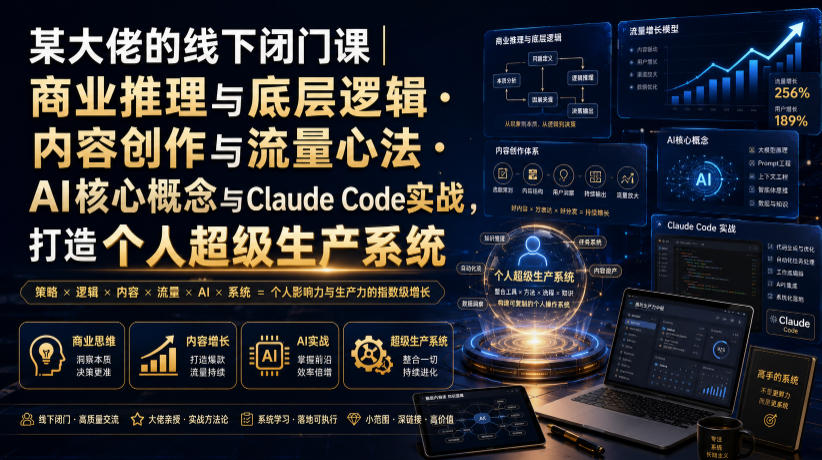 某大佬的线下闭门课｜商业推理与底层逻辑・内容创作与流量心法・AI核心概念与Claude Code实战，打造个人超级生产系统【录音+图片】-怪兽网创俱乐部