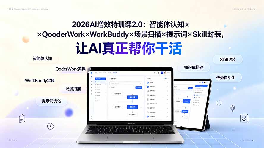 2026AI增效特训课2.0:智能体认知×QoderWork×WorkBuddy×场景扫描×提示词×Skill封装,让AI真正帮你干活 - 网创在线