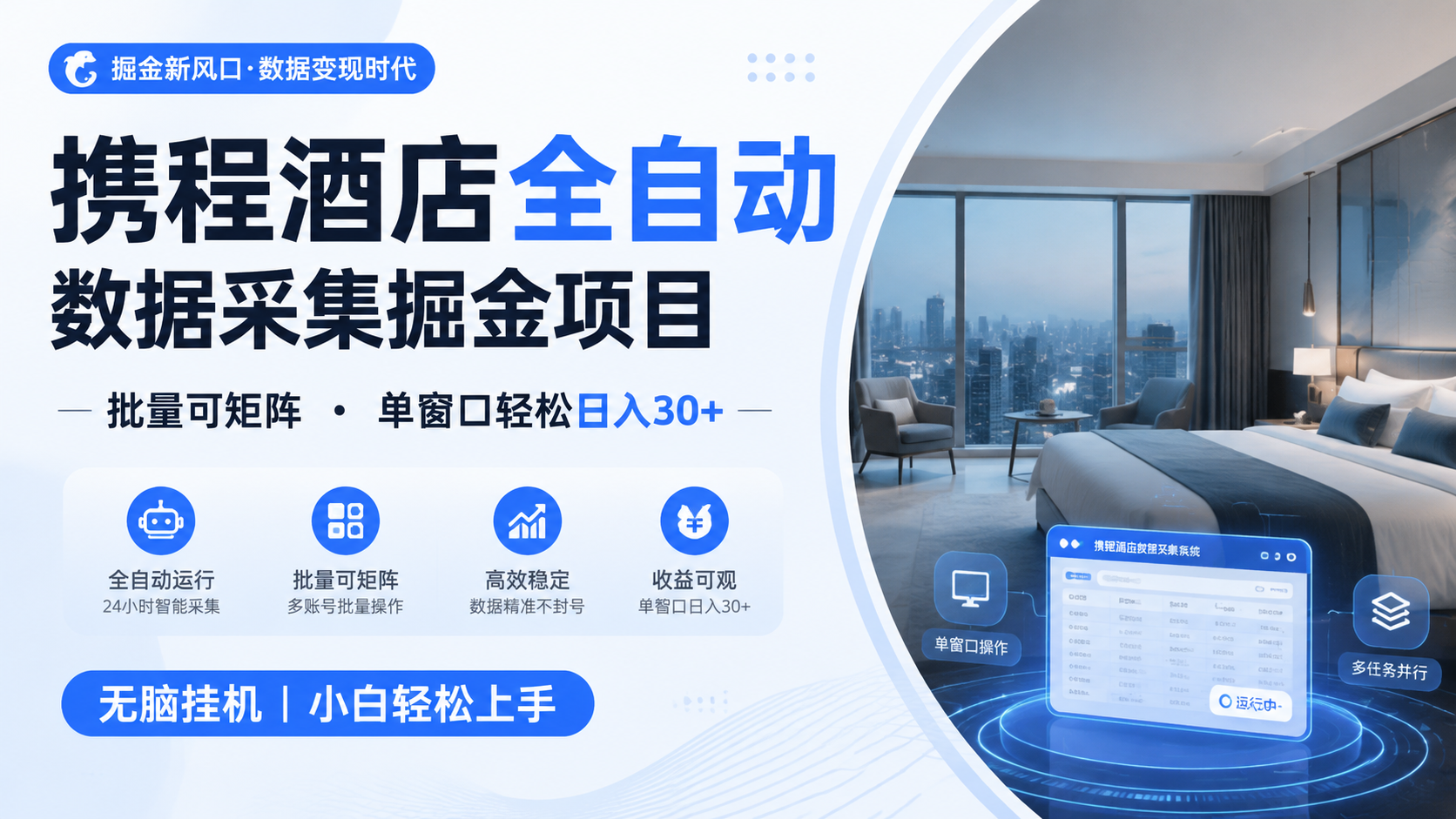 携程酒店全自动数据采集掘金 批量可矩阵 单窗口轻松日入30+-网创百晓生