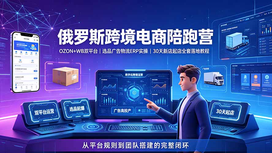 2026俄罗斯跨境电商陪跑营:OZON+WB双平台|选品广告物流ERP实操|30天新店起店全套落地教程-网创百晓生