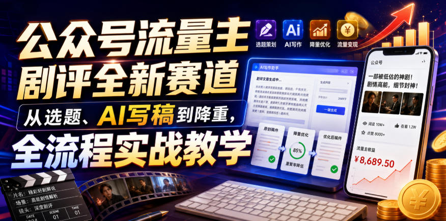 公众号流量主剧评全新赛道,从选题、AI写稿到降重,全流程实战教学-凡人轻创