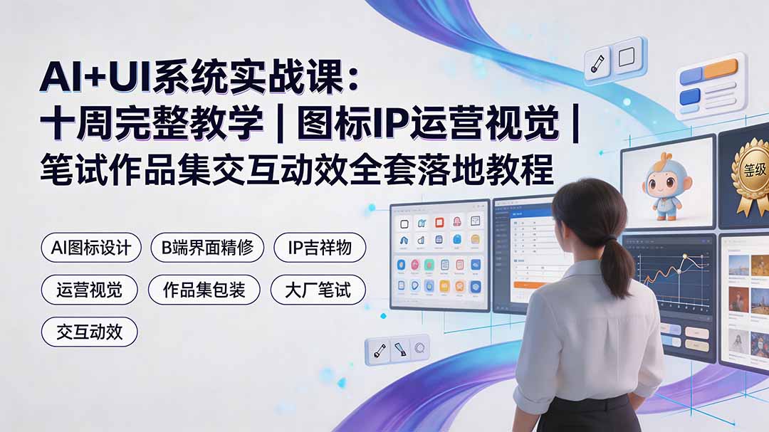AI+UI系统实战课:十周完整教学|图标IP运营视觉|笔试作品集交互动效全套落地教程-羽桐社资源站