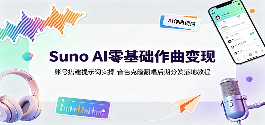 Suno AI零基础作曲变现:账号搭建提示词实操,音色克隆翻唱后期分发落地教程-网创百晓生