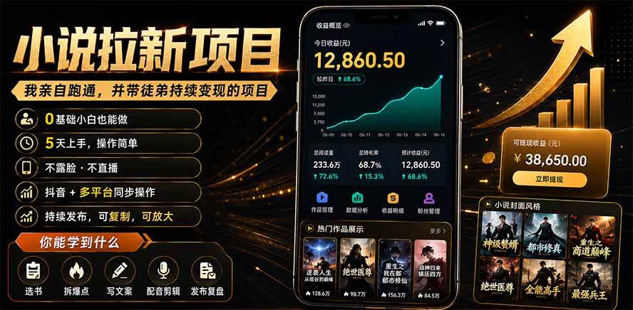 （19379期）抖音及多平台小说拉新项目：我亲自跑通并持续带徒弟实操｜0基础小白5天上手快速变现-小栈博客测试网