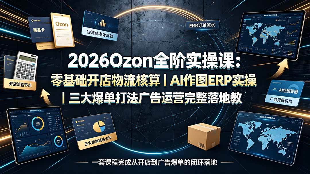(19400期)2026Ozon全阶实操课:零基础开店物流核算|AI作图ERP实操|三大爆单打法广告运营完整落地教程-小栈博客测试网