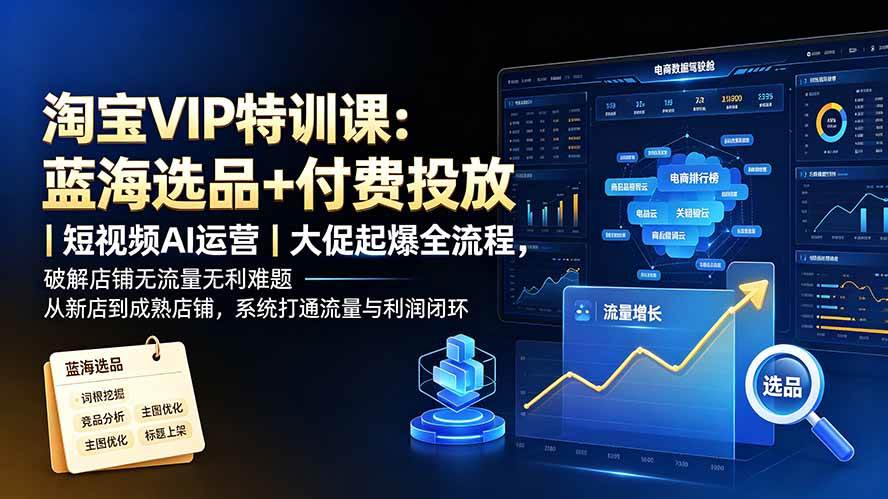 (19399期)淘宝VIP特训课:蓝海选品+付费投放|短视频AI运营|大促起爆全流程,破解店铺无流量无利润难题-小栈博客测试网