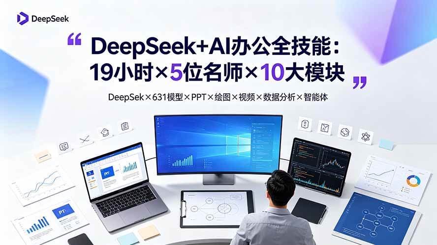 （19411期）DeepSeek+AI办公全技能：19小时×5位名师×10大模块，DeepSeek×631模型×PPT×绘图×视频×数据分析×智能体-小栈博客测试网