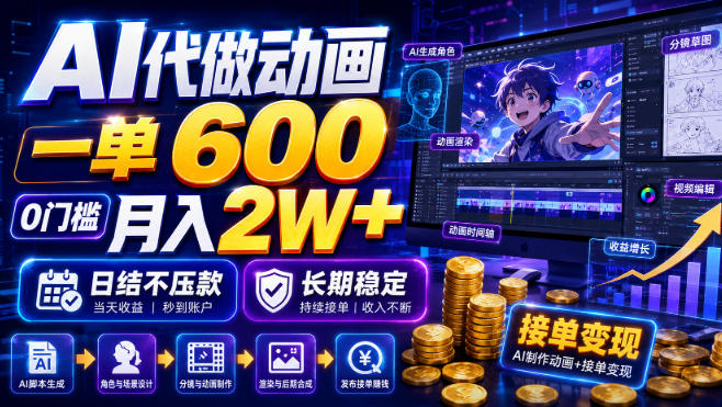 AI代做动画，一单600，0门槛月入2W+，日结不压款，长期稳定【揭秘】-怪兽网创俱乐部