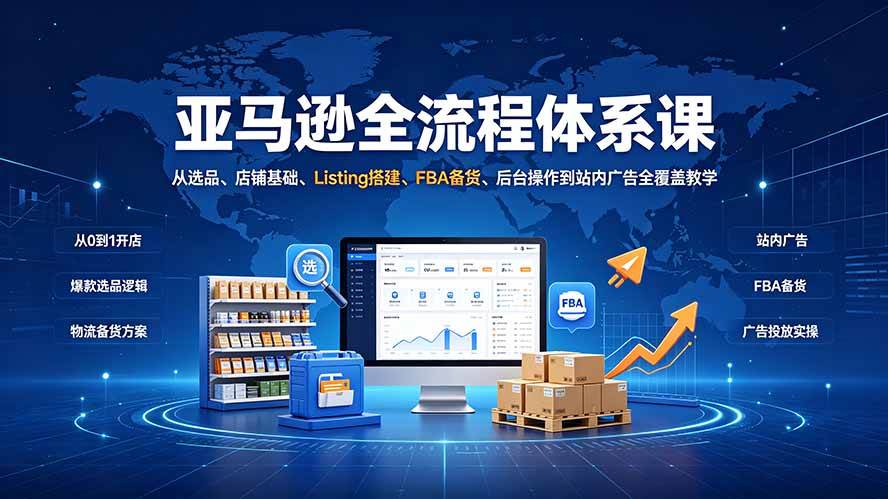 (19409期)亚马逊全流程体系课:从选品、店铺基础、Listing搭建、FBA备货、后台操作到站内广告全覆盖教学-小栈博客测试网