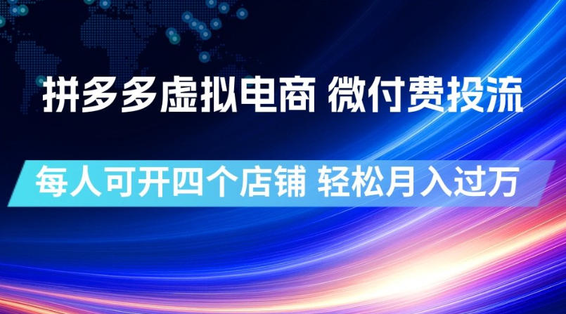 拼多多虚拟电商,微付费投流玩法,每人可开四个店,轻松月入过1W【揭秘】-羽桐社资源站