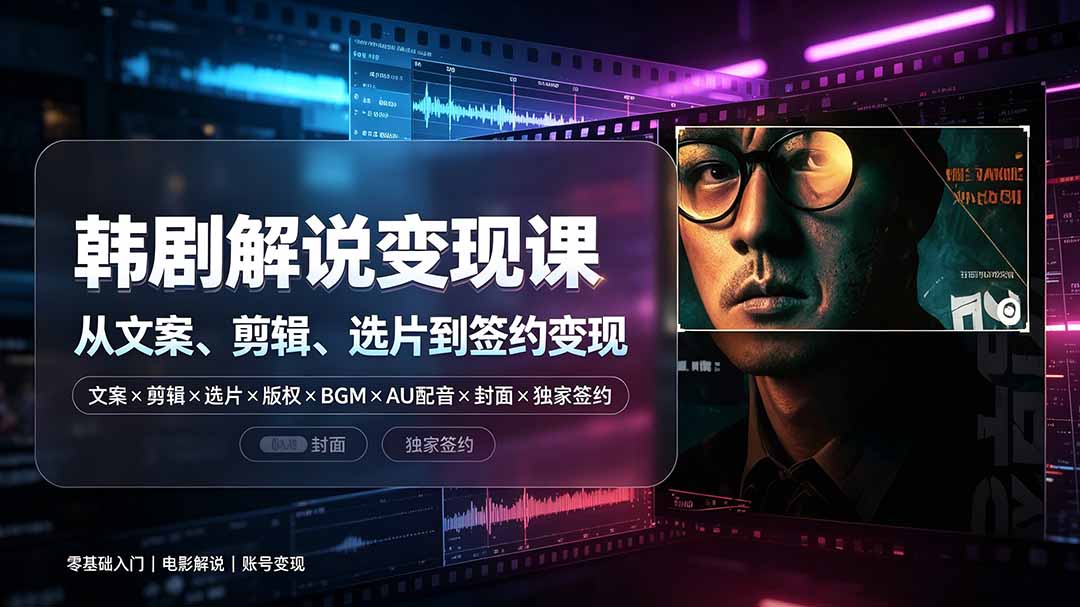 抖音270W粉丝博主亲授韩剧解说课:文案×剪辑×选片×版权×BGM×AU配音×封面×独家签约,零基础到变现-多课资源站
