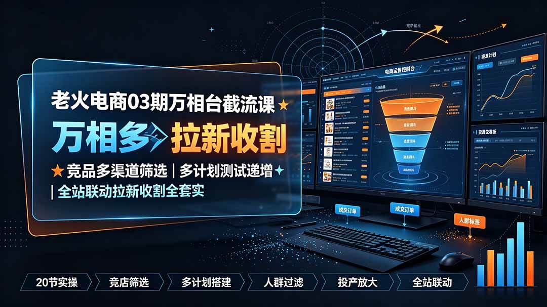 (19431期)老火电商03期万相台截流课:竞品多渠道筛选|多计划测试递增|全站联动拉新收割全套实操教学-小栈博客测试网