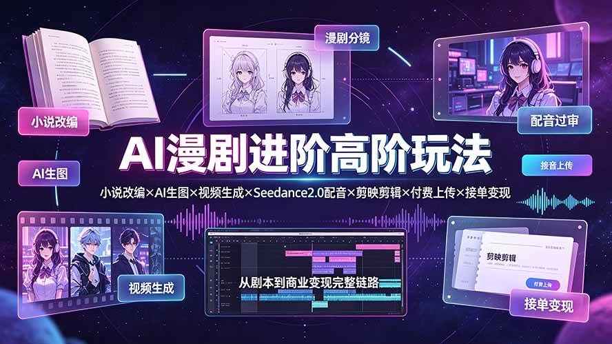 (19430期)AI漫剧进阶高阶玩法:小说改编×AI生图×视频生成×Seedance2.0配音×剪映剪辑×付费上传×接单变现-小栈博客测试网