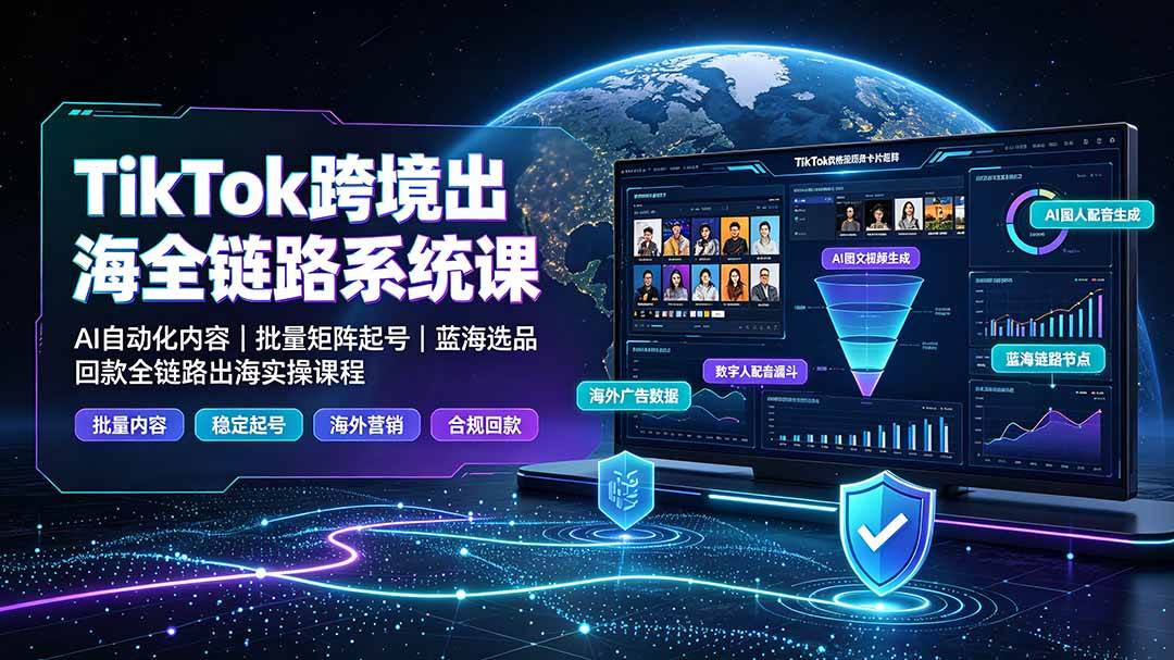 (19425期)TikTok跨境出海全链路系统课-2026年7月:AI自动化内容|批量矩阵起号|蓝海选品回款全链路出海实操课程-小栈博客测试网