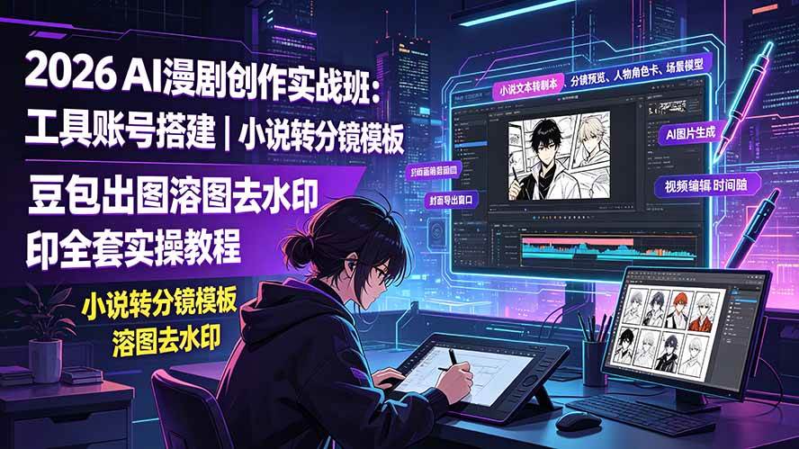 (19433期)2026AI漫剧创作实战班:工具账号搭建|小说转分镜模板|豆包出图溶图去水印全套实操教程-小栈博客测试网