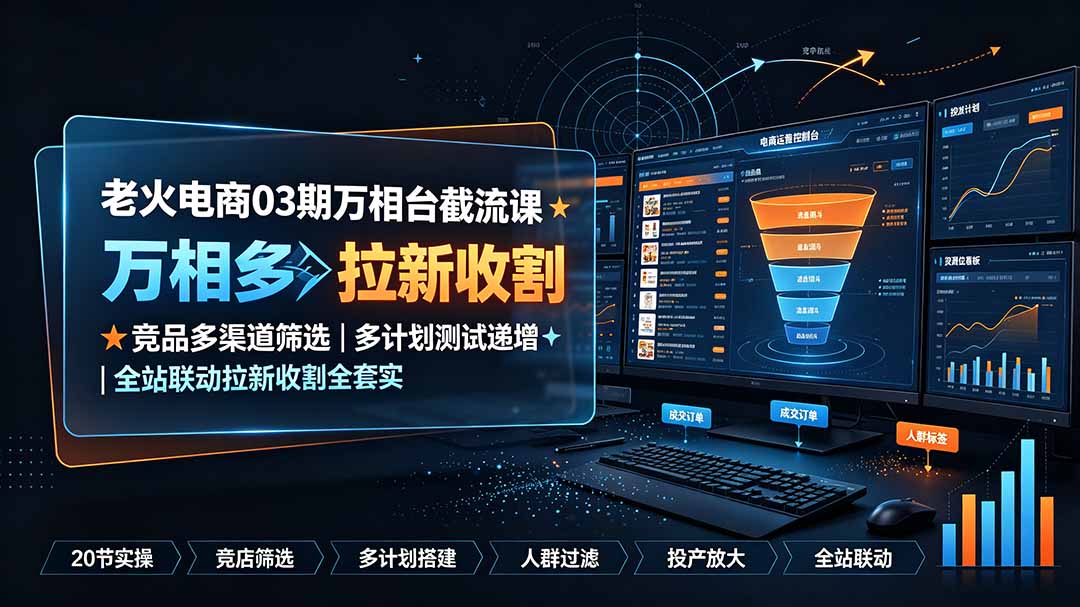 老火电商03期万相台截流课:竞品多渠道筛选|多计划测试递增|全站联动拉新收割全套实操教学-多课资源站