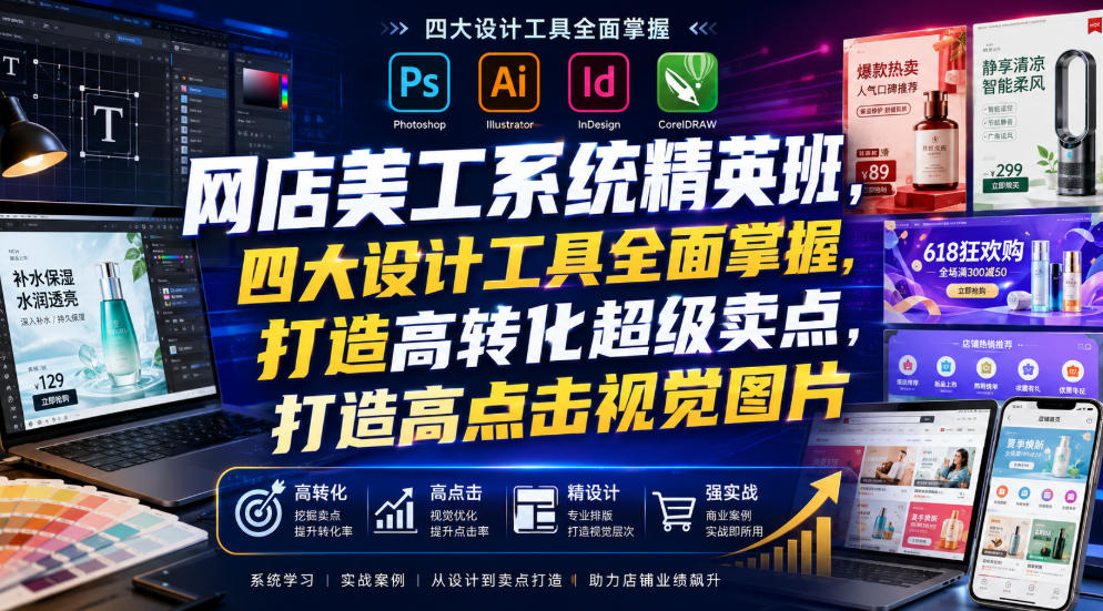 网店美工系统精英班，四大设计工具全面掌握，打造高转化超级卖点，打造高点击视觉图片（2026年7月）-情久项目网