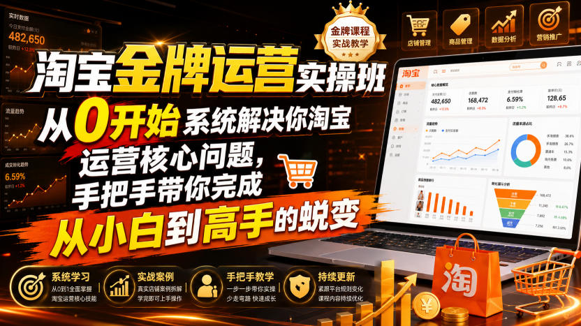 淘宝金牌运营实操班，从0开始系统解决你淘宝运营核心问题，手把手带你完成从小白到高手的蜕变（2026年7月）-情久项目网