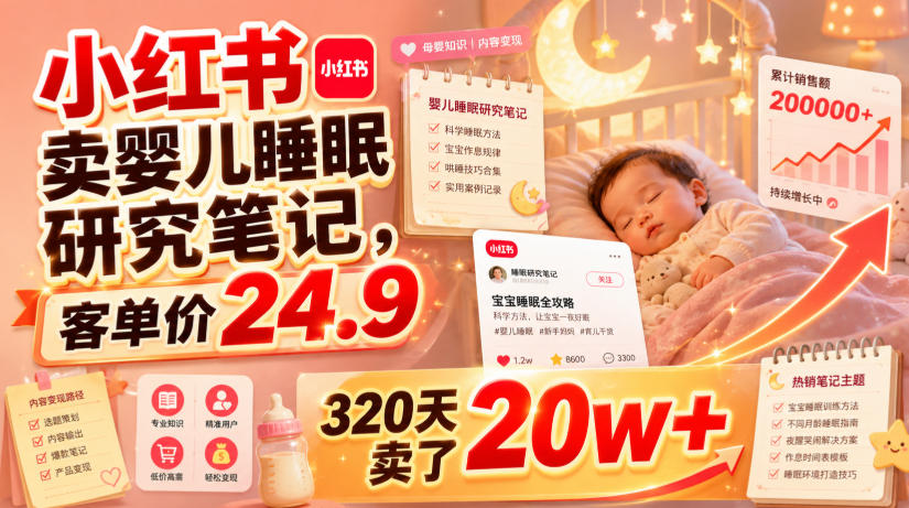 小红书卖婴儿睡眠研究笔记,客单价24.9,320天卖了20w+-多课资源站