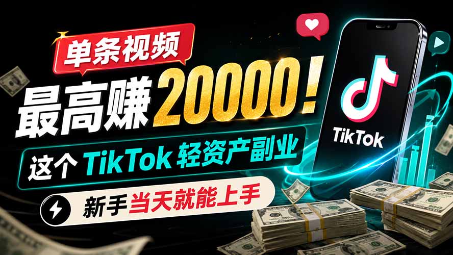 单条视频最高赚 20000!这个 TikTok 轻资产副业,新手当天就能上手-网创百晓生