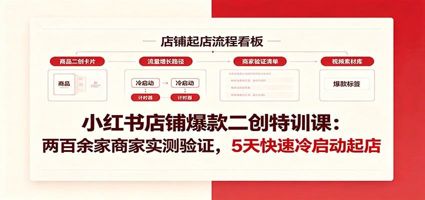 小红书店铺爆款二创特训课：两百余家商家实测验证，5天快速冷启动起店-小白项目网