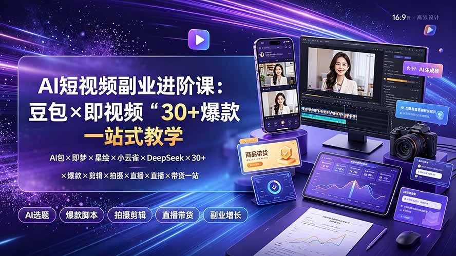 （19458期）AI短视频副业进阶课：豆包×即梦×星绘×小云雀×DeepSeek×30+爆款×剪辑×拍摄×直播×带货一站式教学-小栈博客测试网