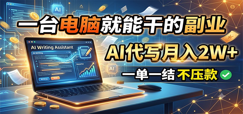 一台电脑就能干的副业,AI代写月入2W+,一单一结不压款-多课资源站