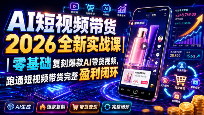 AI短视频带货2026全新实战课|零基础复刻爆款AI带货视频,跑通短视频带货完整盈利闭环-羽桐社资源站