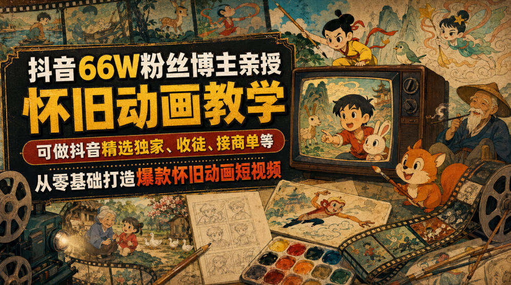 抖音66W粉丝博主亲授怀旧动画教学,可做抖音精选独家、收徒、接商单等,从零基础打造爆款怀旧动画短视频-邪修侠 - 演示