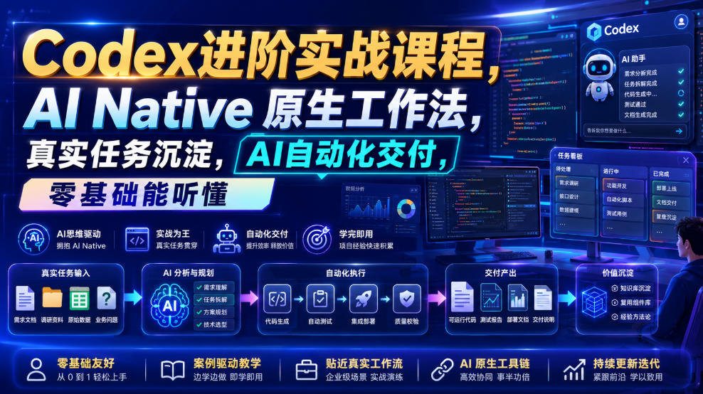 Codex进阶实战课｜AI Native原生工作法，22节真实任务落地，从配置到AI自动化交付全链路教程-怪兽网创俱乐部