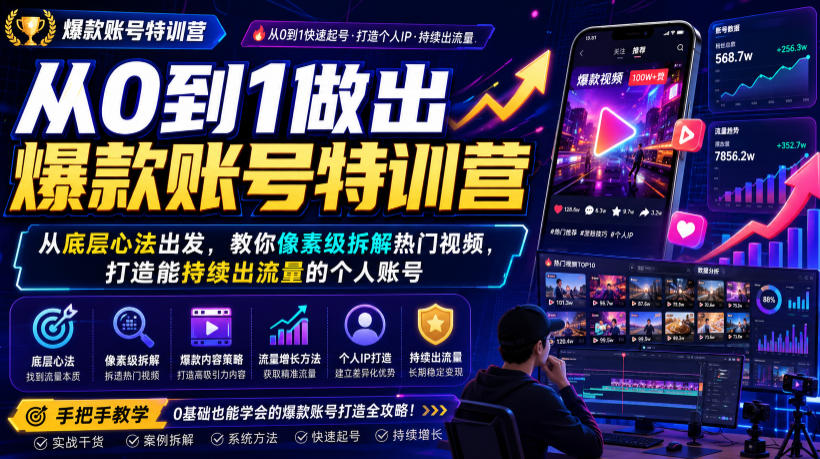 从0到1做出爆款账号特训营，从底层心法出发，教你像素级拆解热门视频，打造能持续出流量的个人账号-邪修侠 - 演示