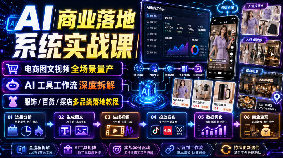 AI商业落地系统实战课｜电商图文视频全场景量产・AI工具工作流深度拆解・服饰/百货/探店多品类落地教程-邪修侠 - 演示