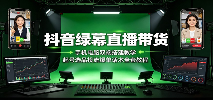 抖音绿幕直播带货：手机电脑双端搭建教学，起号选品投流爆单话术全套教程-邪修侠 - 演示