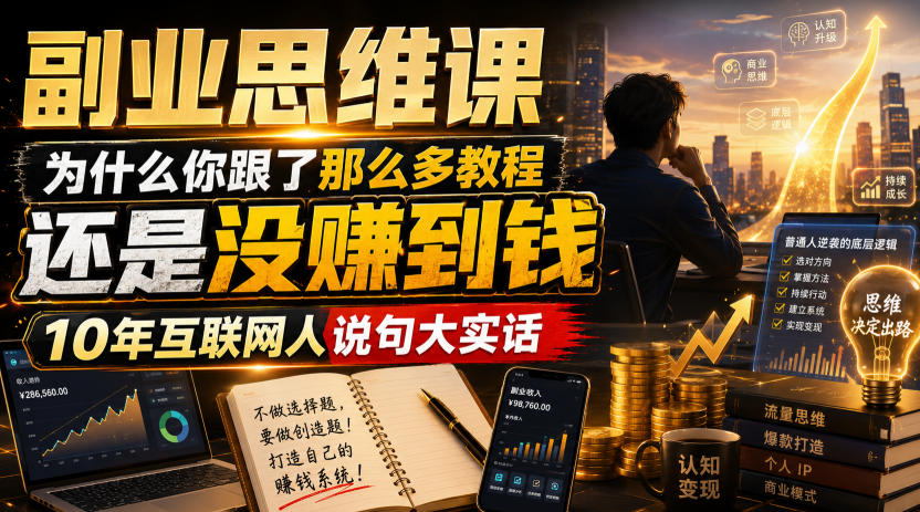 副业思维课，为什么你跟了那么多教程，还是没赚到钱，10年互联网人说句大实话【揭秘】-邪修侠 - 演示
