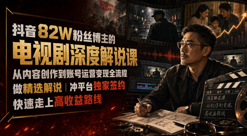 抖音82W粉丝博主的电视剧深度解说课,从内容创作到账号运营变现全流程,做精选解说,冲平台独家签约,快速走上高收益路线-邪修侠 - 演示