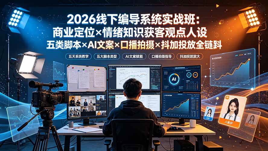 （19501期）2026线下编导系统实战班：商业定位×情绪知识获客观点人设五类脚本×AI文案×口播拍摄×抖加投放全链路-小栈博客测试网