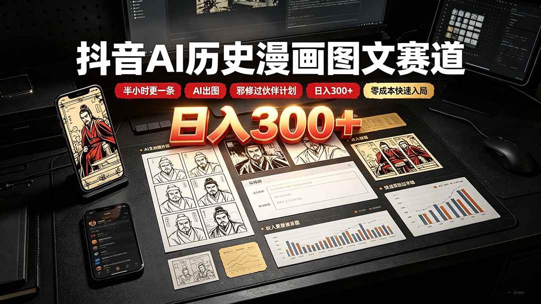 （19498期）抖音AI历史漫画图文赛道：半小时更一条×AI出图×邪修过伙伴计划×日入300+，零成本快速入局-小栈博客测试网